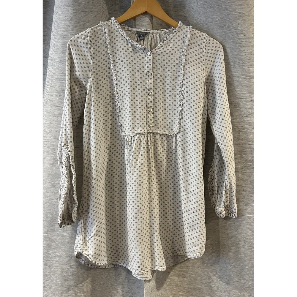 Aerie White Flannel Blue Floral Cottagecore Ruffle Button Nightgown Nightie XS